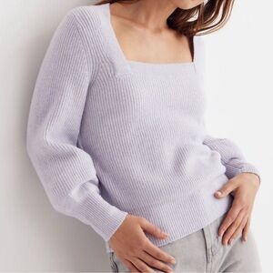 Madewell Melwood Square Neck Wool Blend Sweater in Coziest Yarn Lilac Small